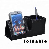 Foldable office pu leather  desktop phone holder organizer set