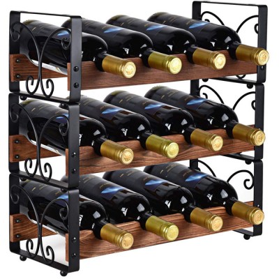 Metal Wood Countertop Free Standing Stackable Wine Rack