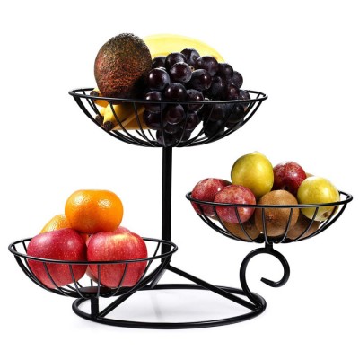 Wholesale Free Standing Countertop Fruit Basket 3 Tier Wire Fruit Bowl