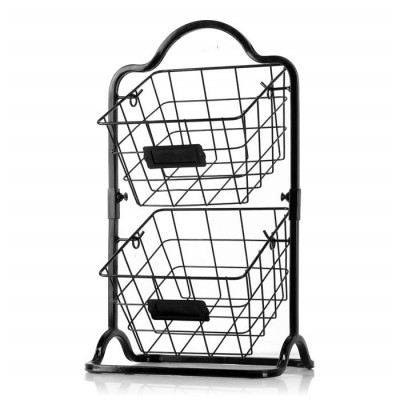 2 Tiers Metal Wire Basket Stand, Kitchen Countertop Fruit Storage Basket