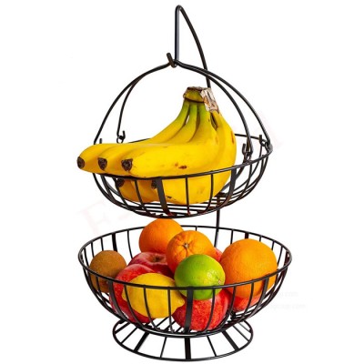 New Design Kitchen Table Top Countertop 2 Tiers Wire Fruit Basket