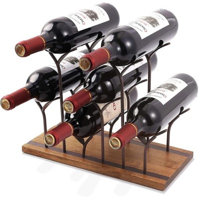 New Design Metal Tabletop Wood Wine Rack Countertop Bottle Holder