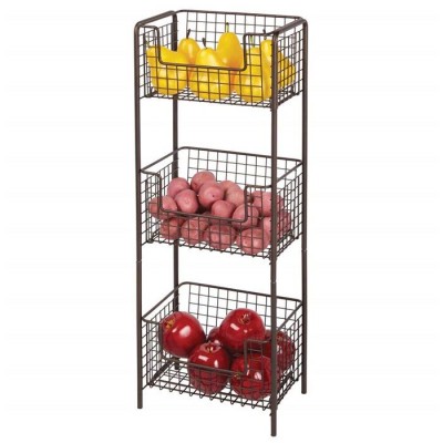 Wholesale 3 Tier Vertical Standing Metal Wire Storage Basket Bin