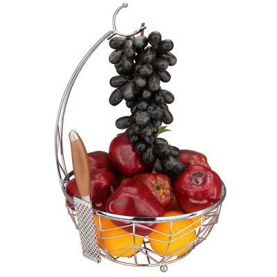 2019 New Design Multipurpose Chrome Metal Wire Fruit Basket Bowl with Banana Grape Hook