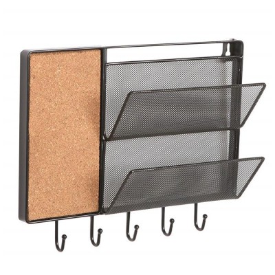 Manufacture New Design Wire Mesh Hanging Wall Mounted Mail Sorter with Cork Board and Key Hooks