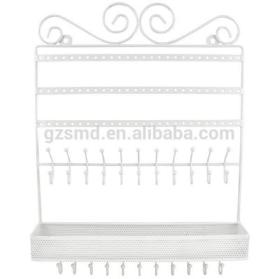 White Metal Hanging Rack Wall Jewelry Organizer