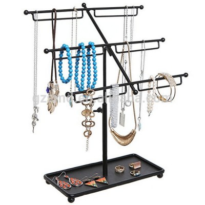 Wholesale Factory Price Black Metal Wire 3 Tier Organizer Rack Tabletop Bracelet & Necklace Jewelry Display Stand